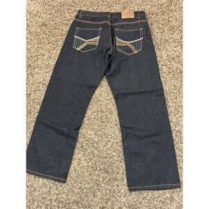 Vintage Y2K Attitude Denim Jeans Black Baggy Embroidered Hip Hop Mens 34x28